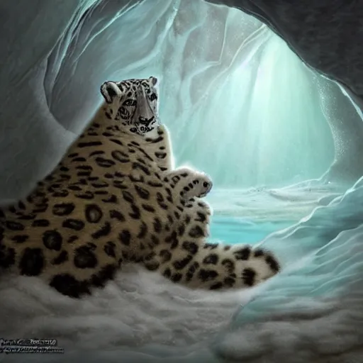 Image similar to riding the snow leopard into the translucent ice caves. melancholy undertones, high fantasy art official contest submission 3 8 4 0