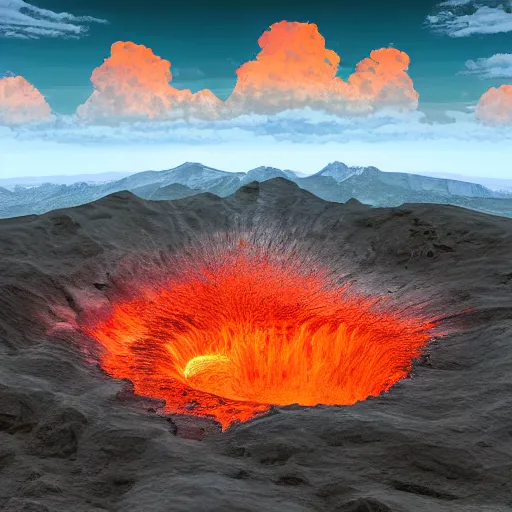 Prompt: A volcano that is a portal to the center of the earth, digital art, detailed, 8k, expressive