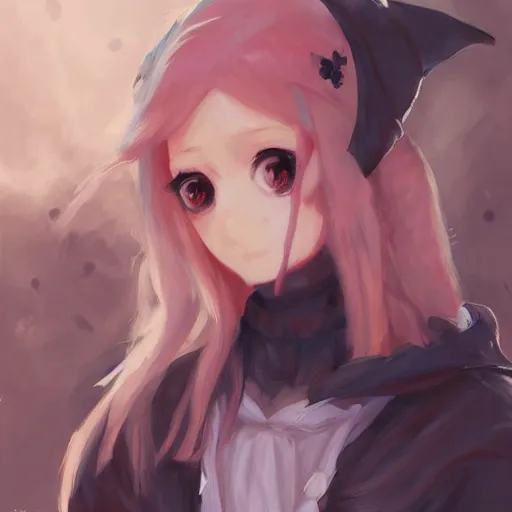 Prompt: portrait of a witch fire with hoodie by Krenz Cushart and wlop