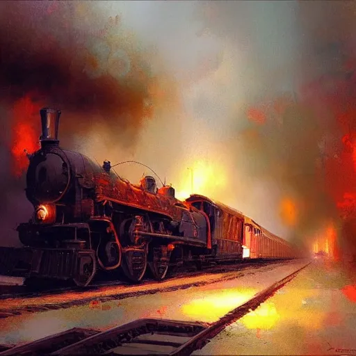 Prompt: the last train , Artwork by Craig mullins, cinematic composition