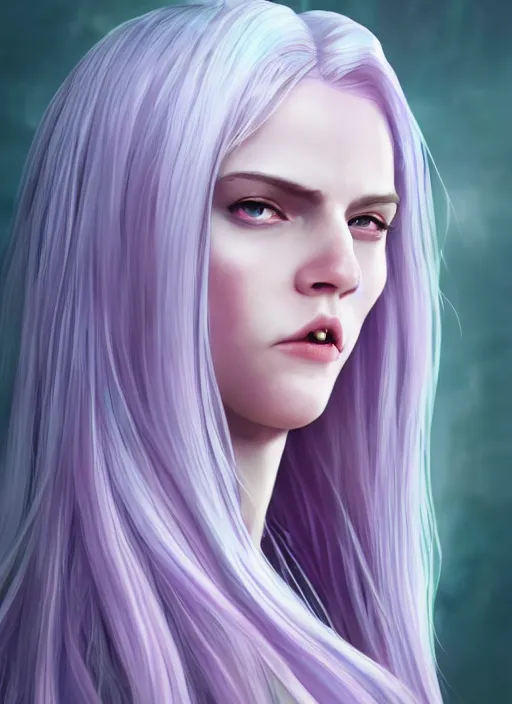 Image similar to An epic fantasy comic book style portrait painting of a pale girl with long straight white hair, lilac pupil, she is wearing a dress with a chess pattern, Unreal 5, DAZ, hyperrealistic, octane render, cosplay, RPG portrait, dynamic lighting