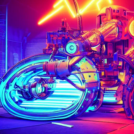 Image similar to album art, the album is called tripmachine, trance music, a huge steampunk mechanic machine with many loudspeakers and gears and tubes and wires, 8 k, fluorescent colors, halluzinogenic, multicolored, blue neon accents, exaggerated detailed, front shot, 3 d render, octane