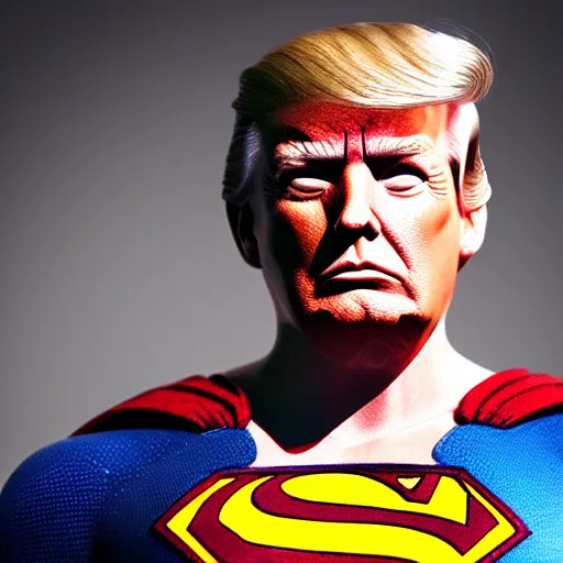 Prompt: donald trump as superman, detailed portrait, film still, realism, 4 k photography