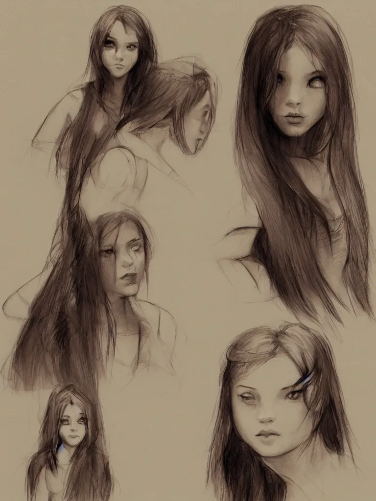 Image similar to sketches of girl by concept artists, blunt borders, rule of thirds, whimsical, light and shadow, backlighting!