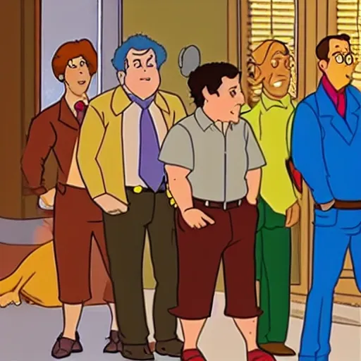 Prompt: the cast of seinfeld solving mysteries with scooby doo