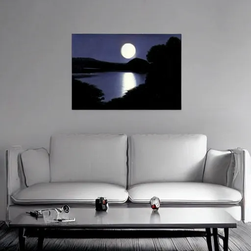 Image similar to moonlit lake by caravaggio, photorealistic,