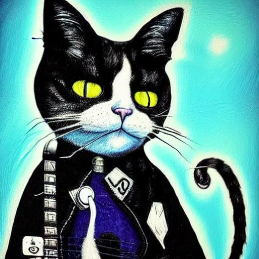 Image similar to a hyper realistic painting of a punk rock cat, by alexander jansson, highly detailed, vivid color,