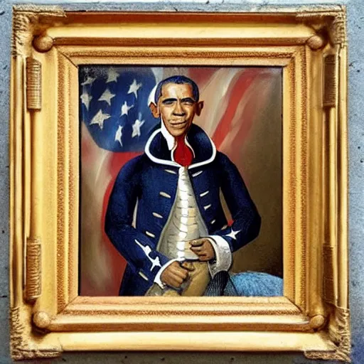 Prompt: “Barack Obama as 18th century United States army general, old painting”