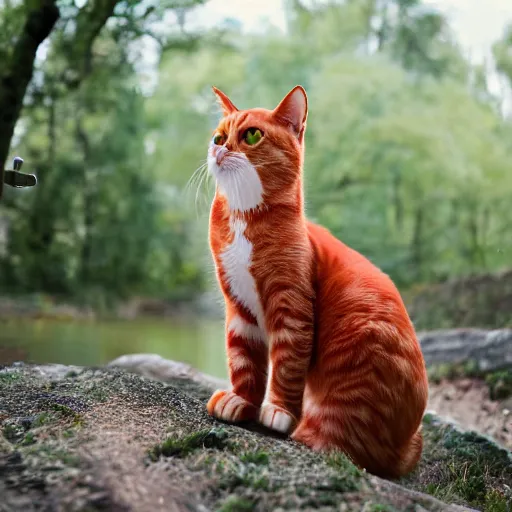 Image similar to professional photograph of a red cat who is angry drinking water