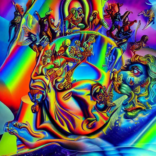 Image similar to psychedelic ; trippy ; acid trip ; artgerm ; salvadore dali ; surreal ; abstract ; lsd ; jesus christ breaking bread