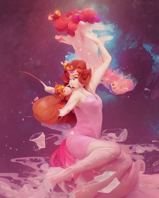 Prompt: princess peach, pink, splash aura in motion, floating pieces, painted art by tsuyoshi nagano, greg rutkowski, artgerm, alphonse mucha, spike painting