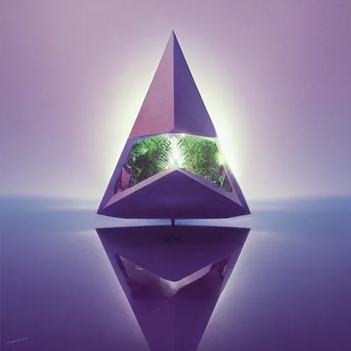 Prompt: peter tarka, minimalistic, hyperrealistic surrealism, award winning masterpiece with incredible details, epic stunning, a highly reflective chrome octahedron with lights coming out of the bottom in the middle of a tropical rainforest, alien structure, highly detailed, trending on ArtStation, artgerm and greg rutkowski and alphonse mucha, daily deviation, IAMAG