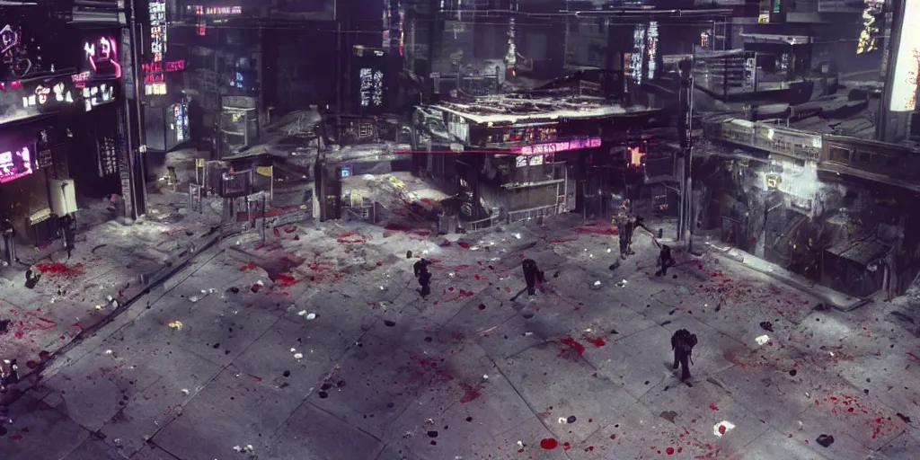 Image similar to 1991 Video Game Screenshot, Anime Neo-tokyo Cyborg bank robbers vs police, Set in Bank Vault Room, bags of money, Multiplayer set-piece, Police officers hit by bullets, Bullet Holes and Blood Splatter, Hostages, Smoke Grenades, Large Caliber Sniper Fire, Chaos, Cyberpunk, Money, Anime Bullet VFX, Machine Gun Fire, Violent Gun Action, Shootout, Highly Detailed, 8k :4 by Katsuhiro Otomo + Studio Gainax : 8