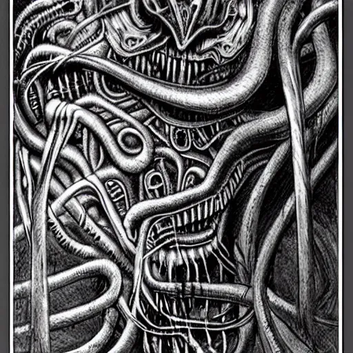 Image similar to lovecraftian horror by hr giger