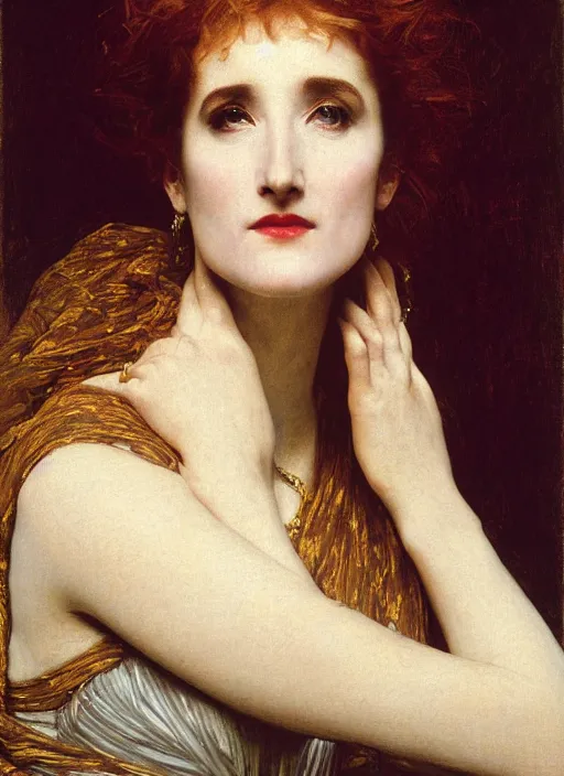 Prompt: a portrait of lisa gerrard, by edward robert hughes and frederic leighton