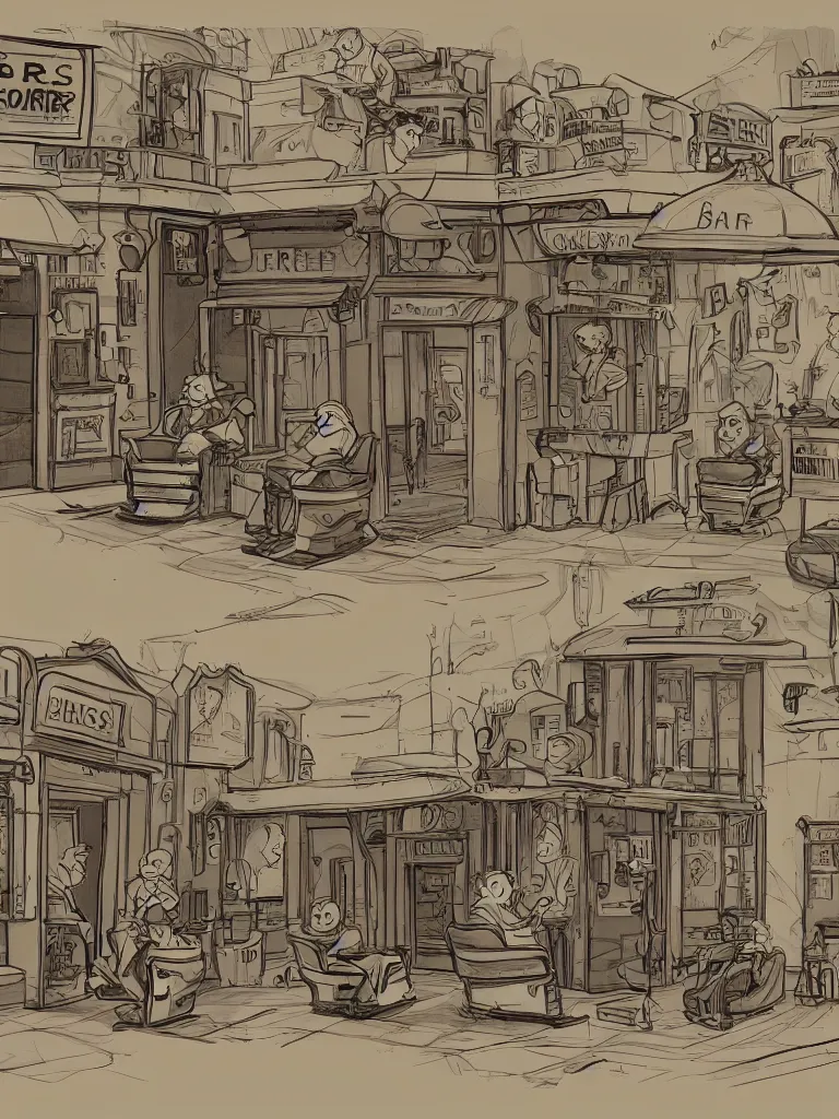 Prompt: barber shop by disney concept artists, blunt borders, rule of thirds
