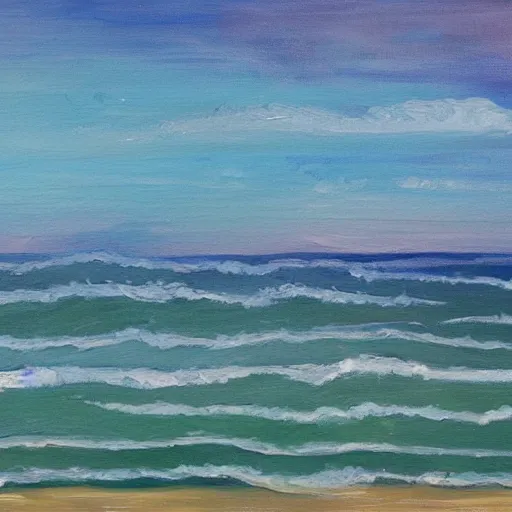 Prompt: a painting of an ocean full of waves half above water, half below water