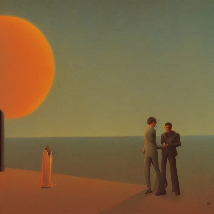 Prompt: i want to be with you and the sun will rise, science fiction, Edward Hopper and James Gilleard, Zdzislaw Beksinski, highly detailed