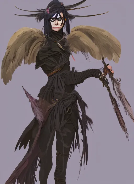 Prompt: concept art painting of a harpy pathfinder strix with black feathers, androgynous, pirate clothes, detailed, realistic, cel shaded, in the style of makoto shinkai and james gurney and alphonse mucha and greg rutkowski and artgerm