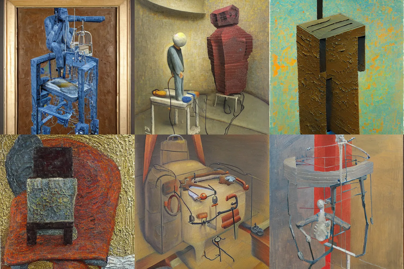 Prompt: a detailed, impasto painting by shaun tan and louise bourgeois of an abstract forgotten sculpture by ivan seal and the caretaker, hospital device