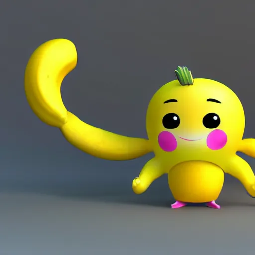 Prompt: Dancing banana at the beach, 3d render, cute, chibi, shaded