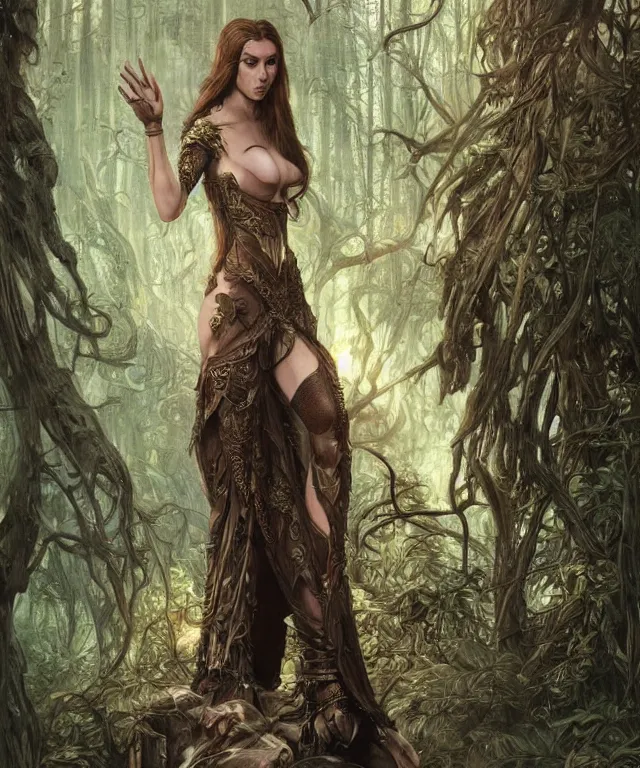 Image similar to epic full body portrait of Nicolas Cage fantasy, intricate, elegant, highly detailed, nicolas cage, nic cage, nicolas cage, digital painting, artstation, concept art, smooth, sharp focus, illustration, deep forest on background, art by artgerm and greg rutkowski and alphonse mucha,