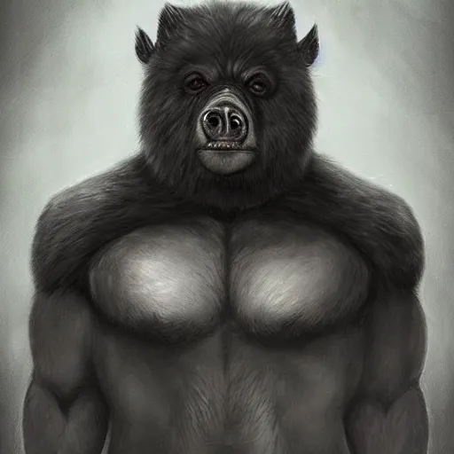 Prompt: Manbearpig is half man half bear half pig I'm super cereal beautiful stunning portrait by ross tran