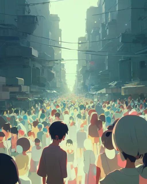 Image similar to crowds,, james gilleard, atey ghailan, makoto shinkai, goro fujita, studio ghibli, rim light, exquisite lighting, clear focus, very coherent, plain background, soft painting