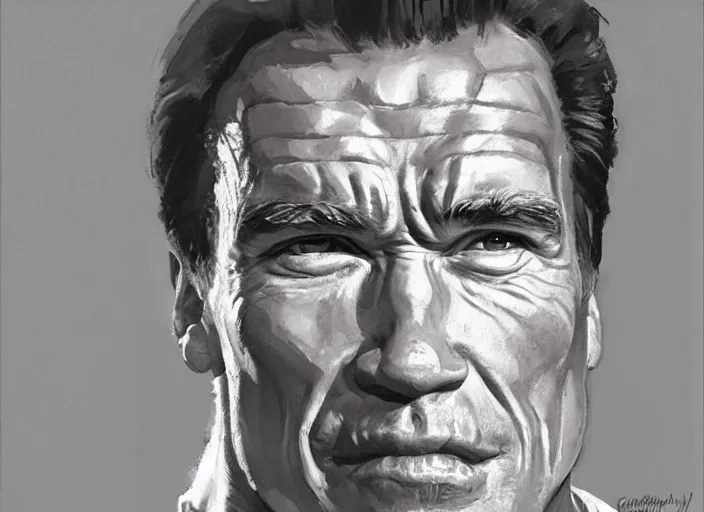 Image similar to a highly detailed beautiful portrait of arnold schwarzenegger, by gregory manchess, james gurney, james jean