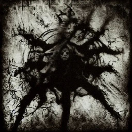 Prompt: depressive black metal album cover, begotten movie