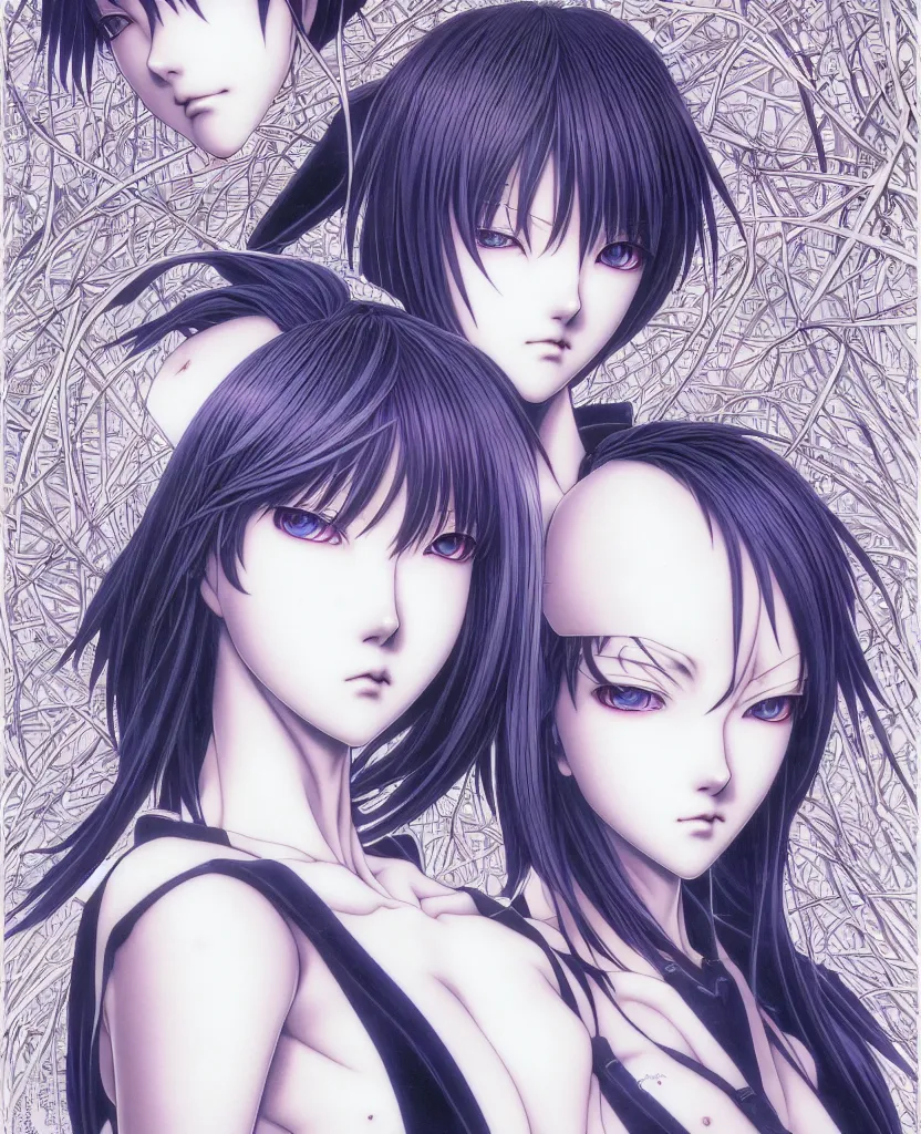 Image similar to symmetrical. realistic detailed image of anime portrait, realistic detailed male character, rei ayanami, depth perception, masterpiece, depth of field, gothic, digital art. art by yoshitaka amano, by yukito kishiro, by yoshiyuki sadamoto, by artgerm, by hajime sorayama