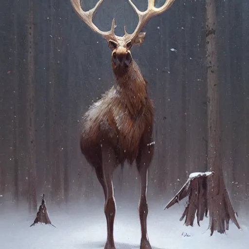 Image similar to humanoid moose anthropomorphic moose hominid moose by greg rutkowski