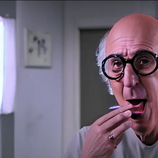 Image similar to Larry David freaking out during a datura trip, 1080p video screenshot