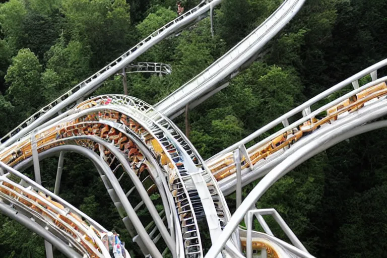 Prompt: watching traffic on a steep looping rollercoaster highway, not safe