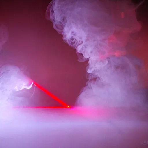 Image similar to smoke bodies, lasers, darkness, macro, wide angle, elaborate, smoke, red dot, highly detailed, beautiful lighting