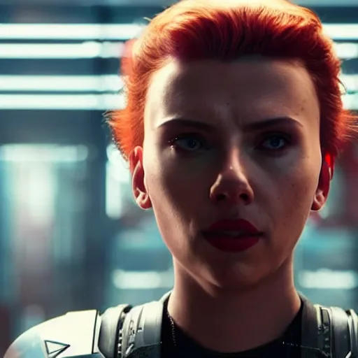 Prompt: angry cybernetic scarlett johansson after a bad mission in Cyberpunk 2077. CP2077. 3840 x 2160