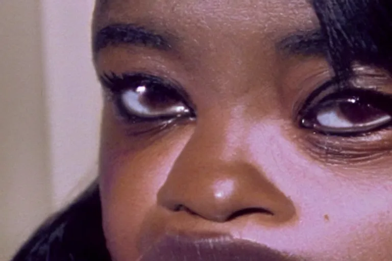 Image similar to screenshot of close up of octavia spencer removes a small hearing device with tweezers from her left ear, iconic scene from the paranoid sci fi thriller film directed by stanley kubrick, apartment set in the near future, cinematic shot with anamorphic lenses, color theory, apartment design, leading lines, photorealistic, volumetric lighting