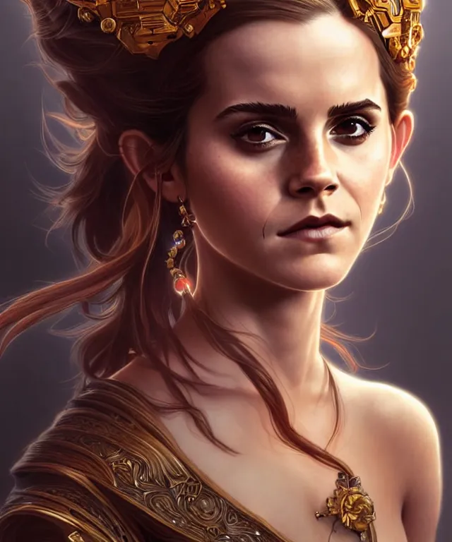 Prompt: Emma Watson as a monkey king, sci-fi, amber eyes, face, long hair, fantasy, intricate, elegant, highly detailed, digital painting, artstation, concept art, smooth, sharp focus, illustration, art by artgerm and greg rutkowski and alphonse mucha