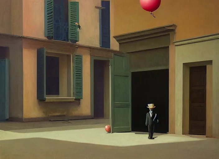 Image similar to aslouchy elegant old man with a black balloon stands at citroen ds 1 9 in grim rome, highly detailed, soft lighting, elegant, by edward hopper and james gilleard, zdzislaw beksinski, steven outram, highly detailed