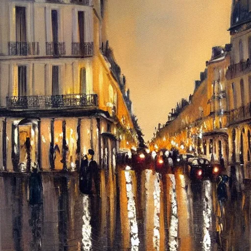 Image similar to paris at night in 1 9 5 6, painting, ultra detailed