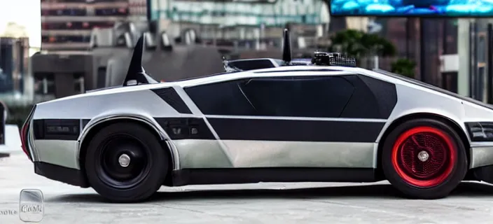 Image similar to a single 2 0 2 2 batmobile and delorean hybrid, dslr