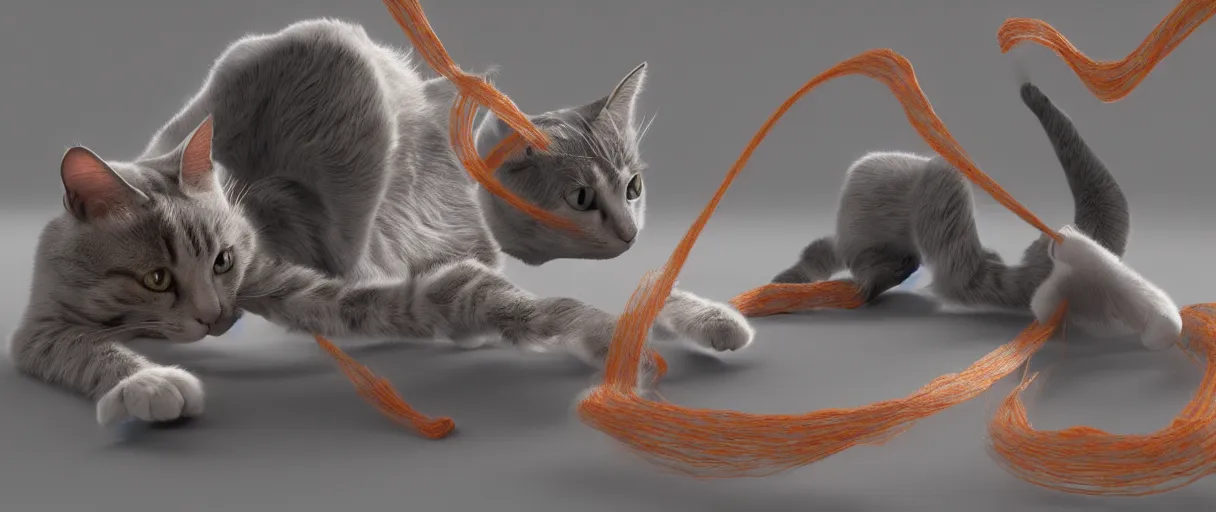 Prompt: 3 d render of cat playing with yarn in non - euclidean space, concept art, high detail, artstaion, 4 k