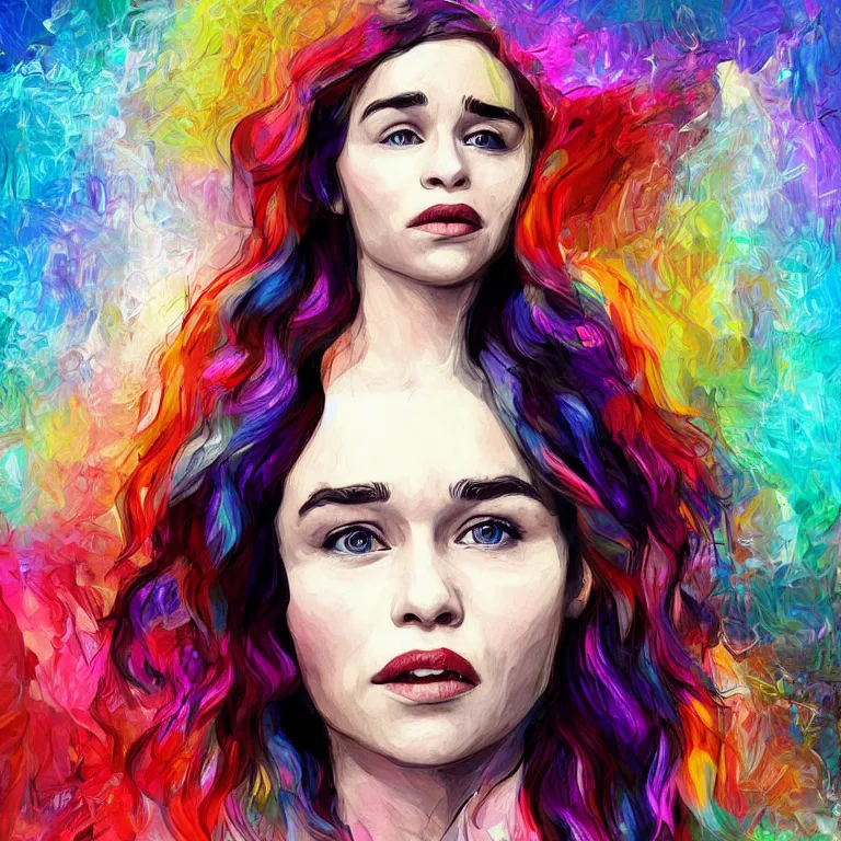 Prompt: Emilia Clarke, beautiful digital art colorful art