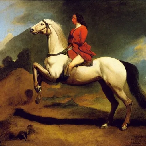 Image similar to a rearing wild stallion, by george-stubbs eugene-delacroix