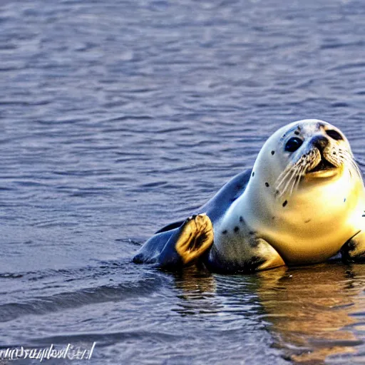 Prompt: adorable fat harbor seal smiling