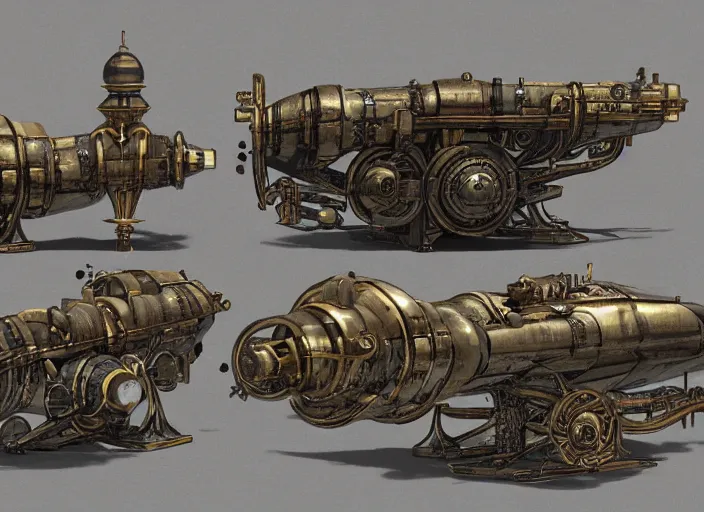 Prompt: steampowered spaceships armada. Brass pipes and weathered metal. Dials and steam, water tanks. Ultradetailed concept