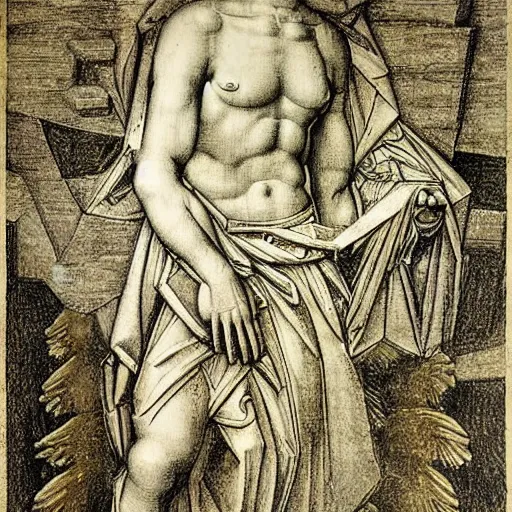 Image similar to god by leonado davinci and mc escher