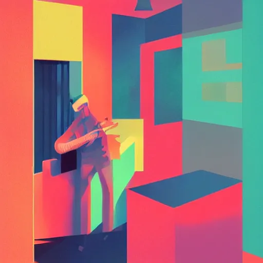 Prompt: 🌈 🎷 abstract music by atey ghailan and edward hopper