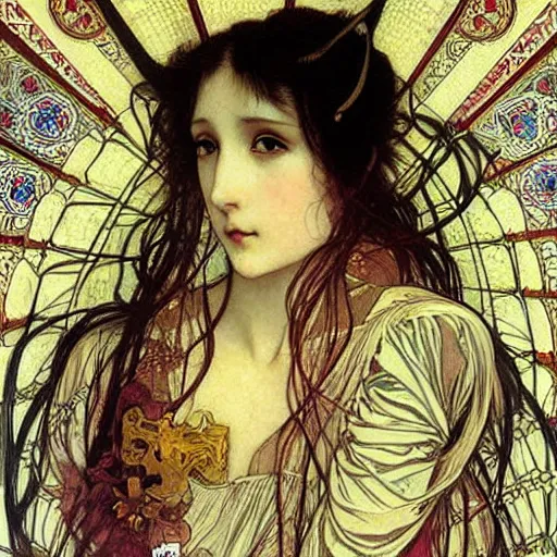 Image similar to manga skull portrait girl female angel princess skeleton realism hyperrealistic art Richard dadd and will cotton alphonse mucha pop art nouveau