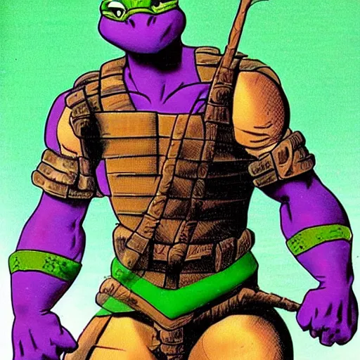 Image similar to donatello from the teenage mutant ninja turtles, 1 9 9 0 s, friendly